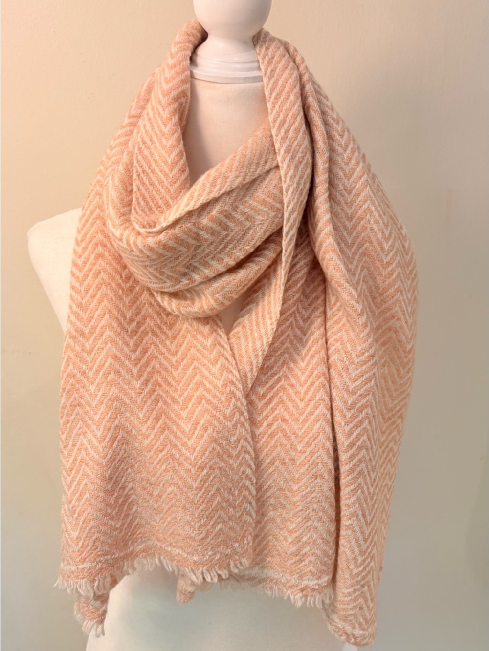 Cashmere Cream Tan Cozy Chevron Wrap Scarf 64 x 15